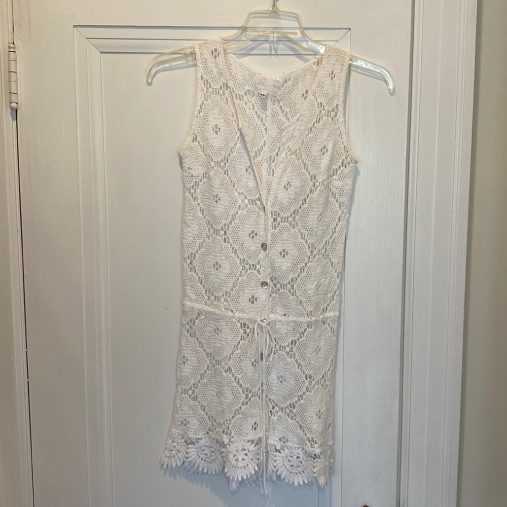 Temptation Positano exquisite crochet lace coverup and/or mini dress; sz XS; NEW